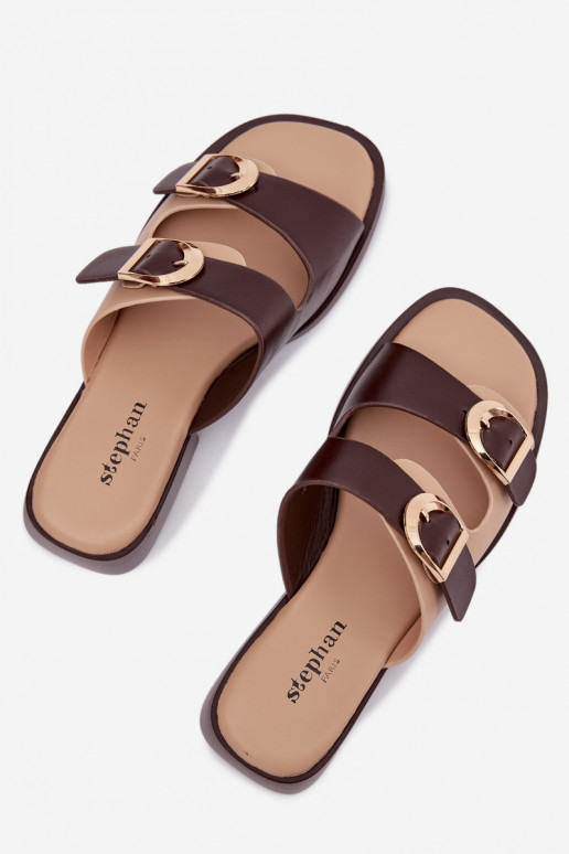 Dámske papuče Ze zlatej farbymi s prackamimi béžová-Hnedá farba Danelle