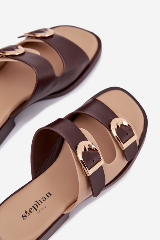 Dámske papuče Ze zlatej farbymi s prackamimi béžová-Hnedá farba Danelle