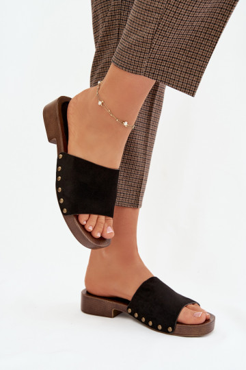 Dámske papuče so širokými podpätkami Ze zlatej farbymi Svorníky čierna Girella 2