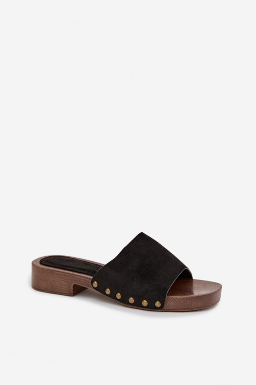 Dámske papuče so širokými podpätkami Ze zlatej farbymi Svorníky čierna Girella