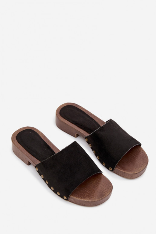 Dámske papuče so širokými podpätkami Ze zlatej farbymi Svorníky čierna Girella