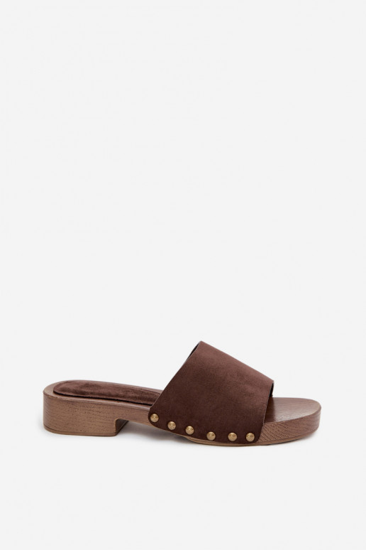 Dámske papuče so širokými podpätkami Ze zlatej farbymi Svorníky CzekoladoIne Girella