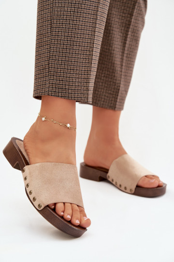 Dámske papuče so širokými podpätkami Ze zlatej farbymi Svorníky béžová Girella 2