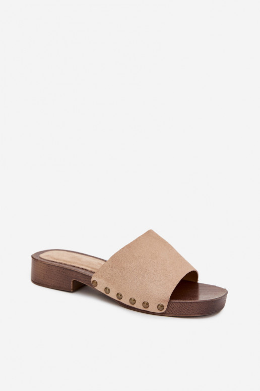 Dámske papuče so širokými podpätkami Ze zlatej farbymi Svorníky béžová Girella