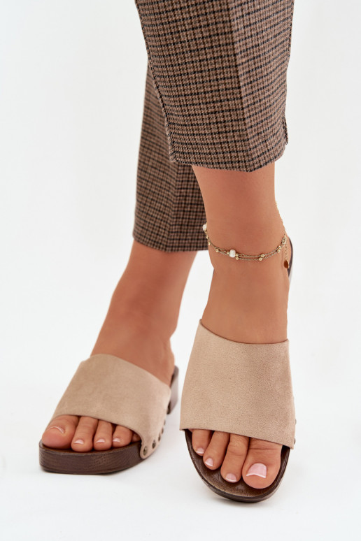 Dámske papuče so širokými podpätkami Ze zlatej farbymi Svorníky béžová Girella