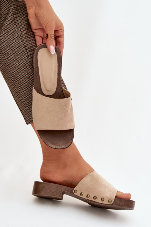 Dámske papuče so širokými podpätkami Ze zlatej farbymi Svorníky béžová Girella