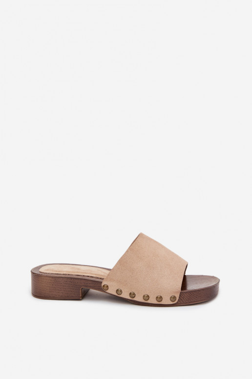 Dámske papuče so širokými podpätkami Ze zlatej farbymi Svorníky béžová Girella