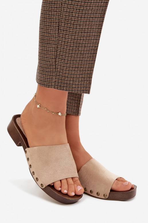 Dámske papuče so širokými podpätkami Ze zlatej farbymi Svorníky béžová Girella