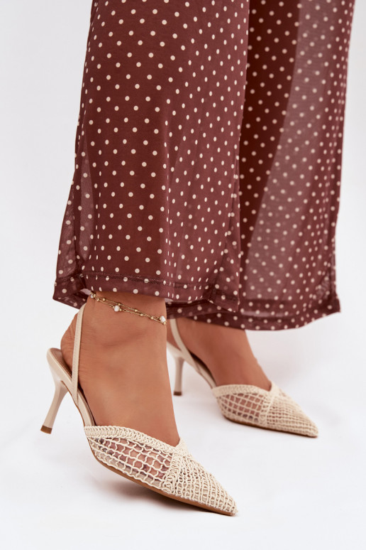 sandále s prelamovanými prvkami s tenkými podpätkami slonovina Hanelis