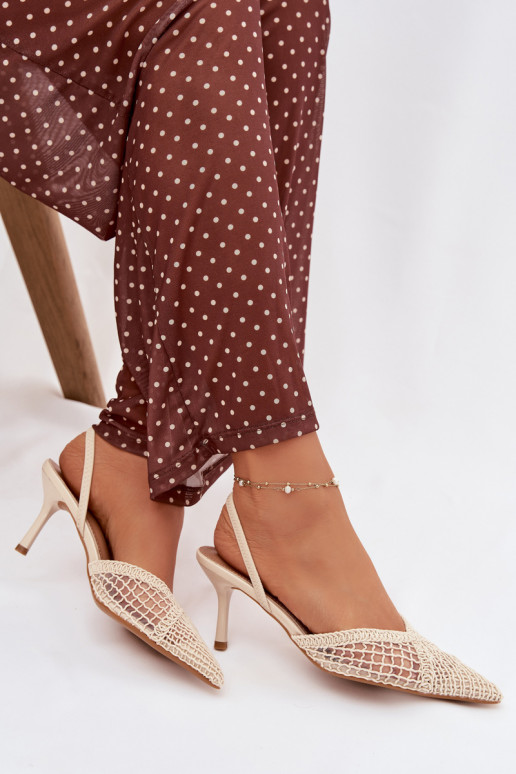sandále s prelamovanými prvkami s tenkými podpätkami slonovina Hanelis