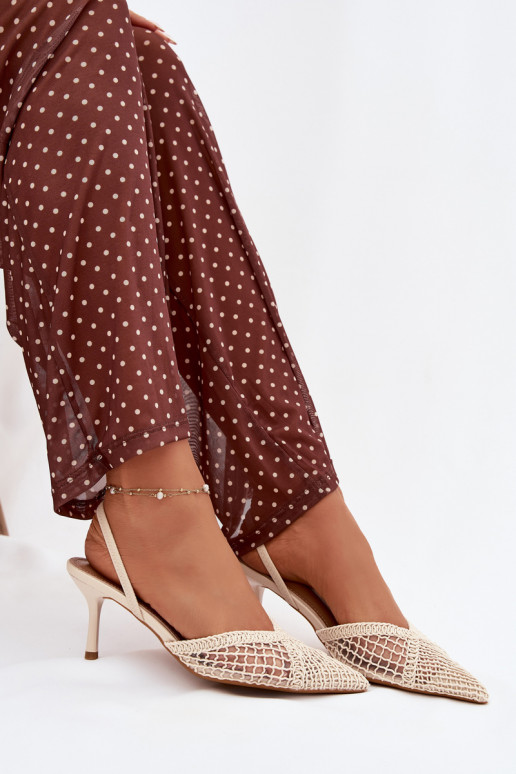 sandále s prelamovanými prvkami s tenkými podpätkami slonovina Hanelis