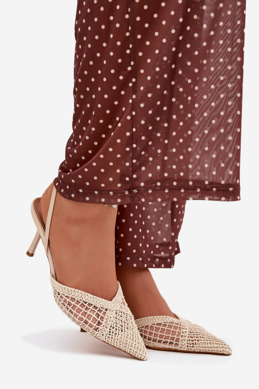 sandále s prelamovanými prvkami s tenkými podpätkami slonovina Hanelis