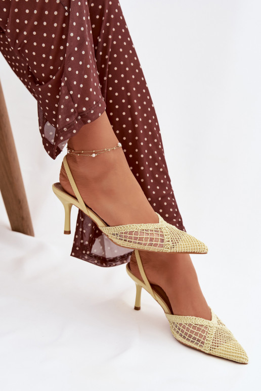 sandále s prelamovanými prvkami s tenkými podpätkami žltá Hanelis