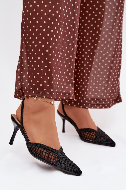 sandále s prelamovanými prvkami s tenkými podpätkami čierna Hanelis