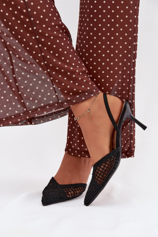 sandále s prelamovanými prvkami s tenkými podpätkami čierna Hanelis