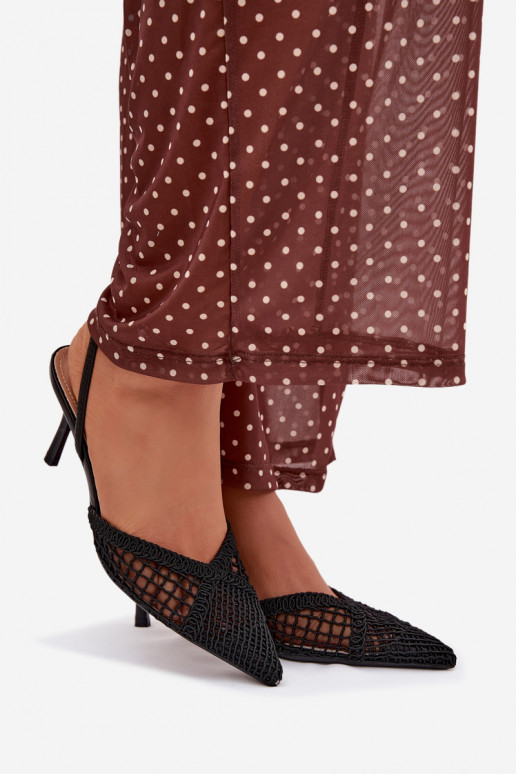 sandále s prelamovanými prvkami s tenkými podpätkami čierna Hanelis