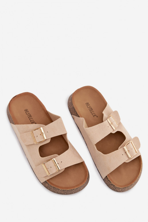 Dámske papuče s platformou Ze zlatej farbymi s prackamimi slonovina Tovessa