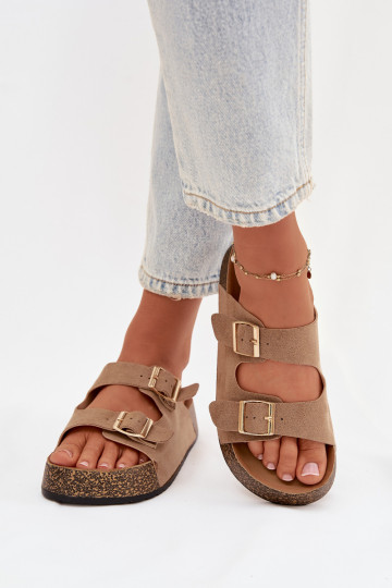 Dámske papuče s platformou Ze zlatej farbymi s prackamimi béžová Tovessa