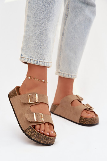 Dámske papuče s platformou Ze zlatej farbymi s prackamimi béžová Tovessa 2