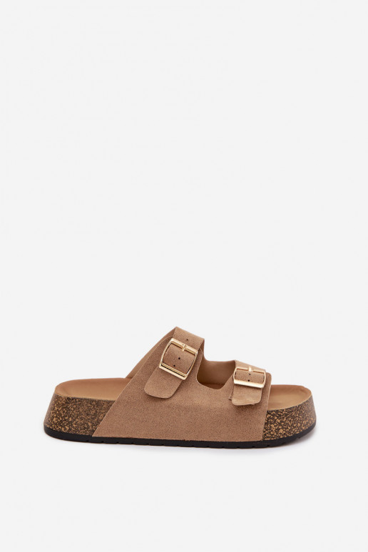 Dámske papuče s platformou Ze zlatej farbymi s prackamimi béžová Tovessa