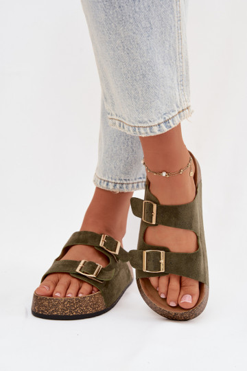 Dámske papuče s platformou Ze zlatej farbymi s prackamimi zelená farba Tovessa 2