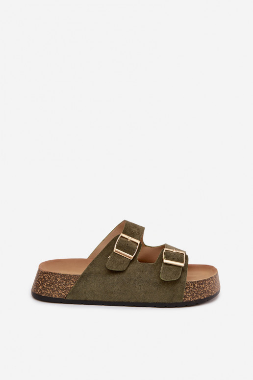 Dámske papuče s platformou Ze zlatej farbymi s prackamimi zelená farba Tovessa