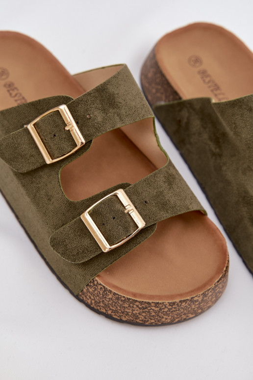 Dámske papuče s platformou Ze zlatej farbymi s prackamimi zelená farba Tovessa