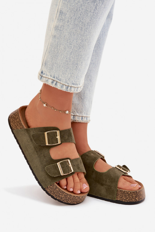 Dámske papuče s platformou Ze zlatej farbymi s prackamimi zelená farba Tovessa