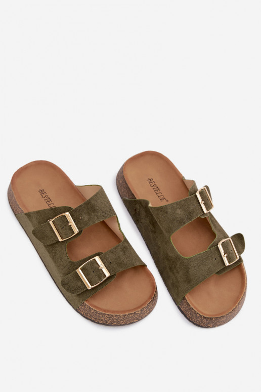 Dámske papuče s platformou Ze zlatej farbymi s prackamimi zelená farba Tovessa