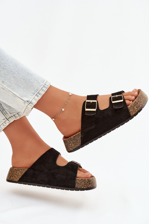 Dámske papuče s platformou Ze zlatej farbymi s prackamimi čierna Tovessa