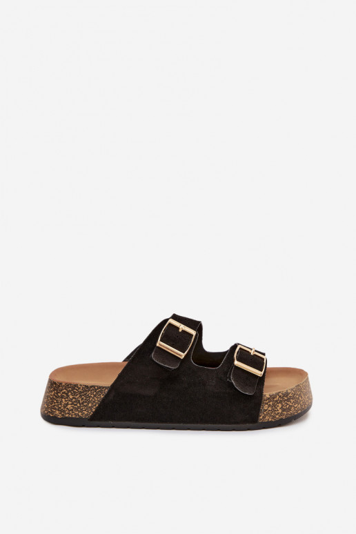 Dámske papuče s platformou Ze zlatej farbymi s prackamimi čierna Tovessa