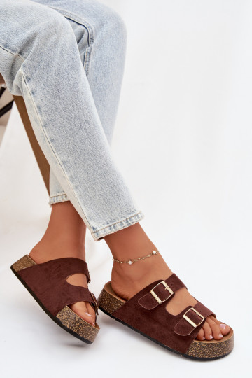 Dámske papuče s platformou Ze zlatej farbymi s prackamimi Hnedá farba Tovessa