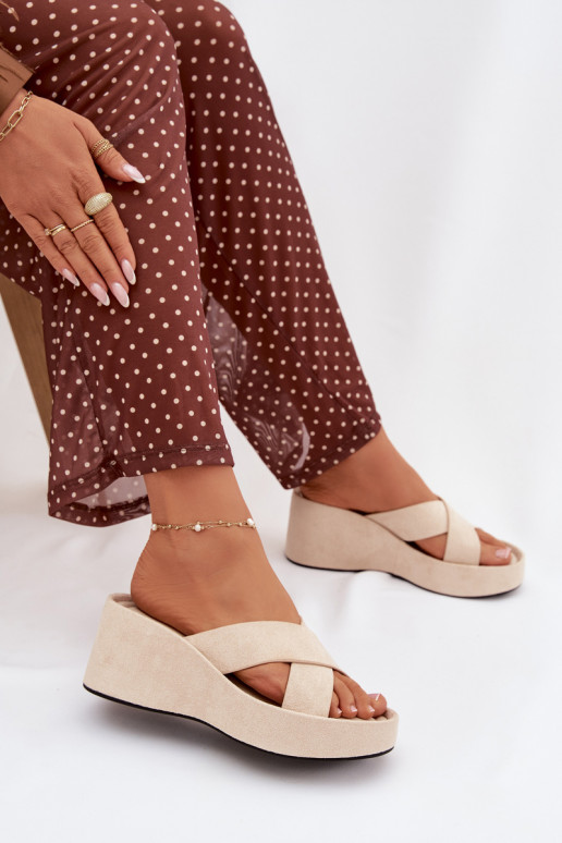 Dámske papuče Zapnuté INedgez eko semišuu béžová Calorine