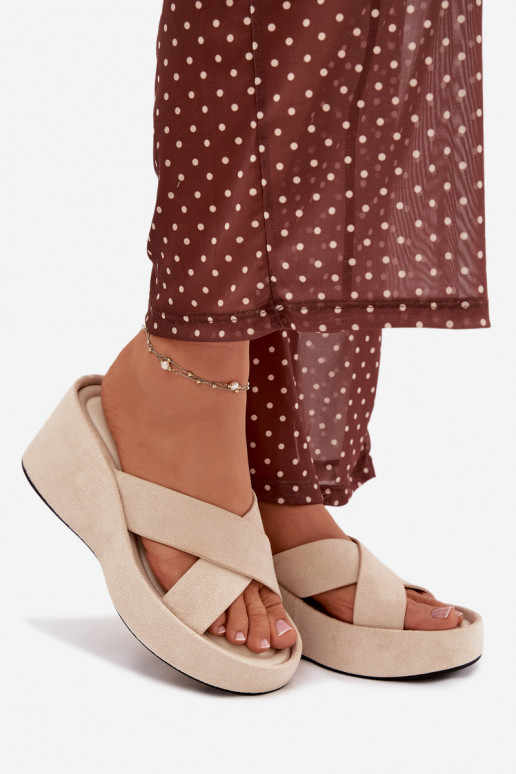 Dámske papuče Zapnuté INedgez eko semišuu béžová Calorine