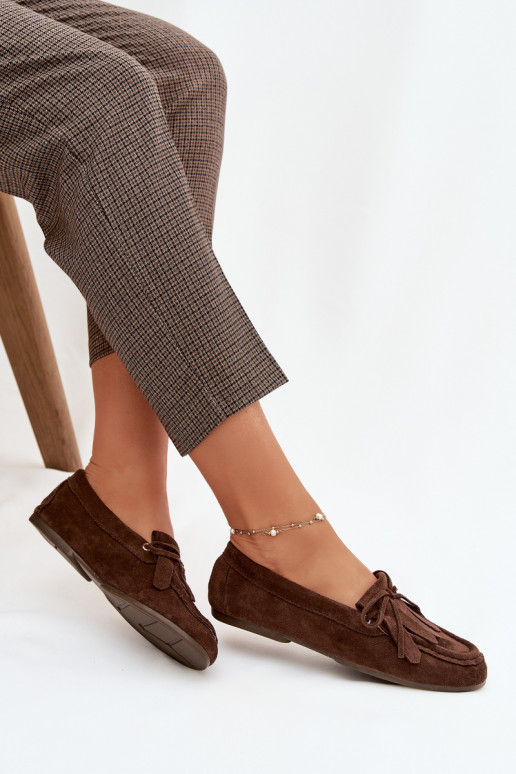 dámske mokasíny so štýlovými detailmi A Fringes CzekoladoIne Glorina