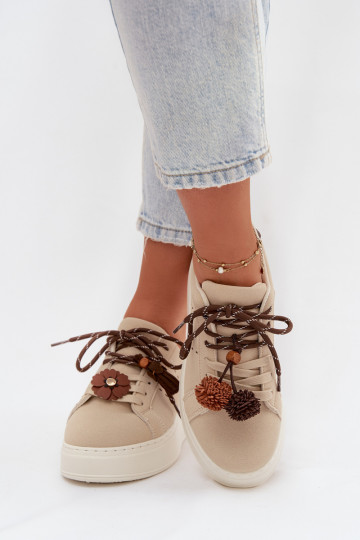 Tenisky model obuvi Dámske s platformou S Ornatemi Pomponami béžová Corinna