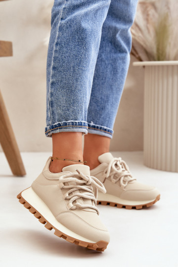 Športové tenisky model Sneakers s platformou z umelej kože v pieskovej farbe Riadella