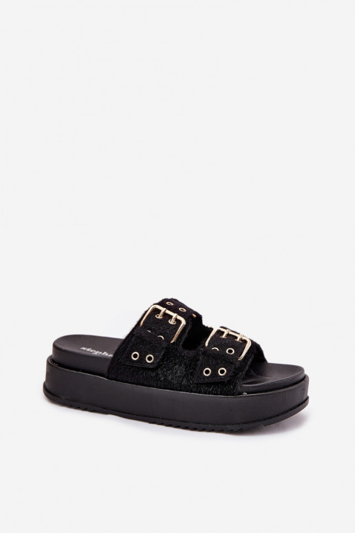 Dámske papuče Ze zlatej farbymi s prackamimi s platformou čierna Virvania