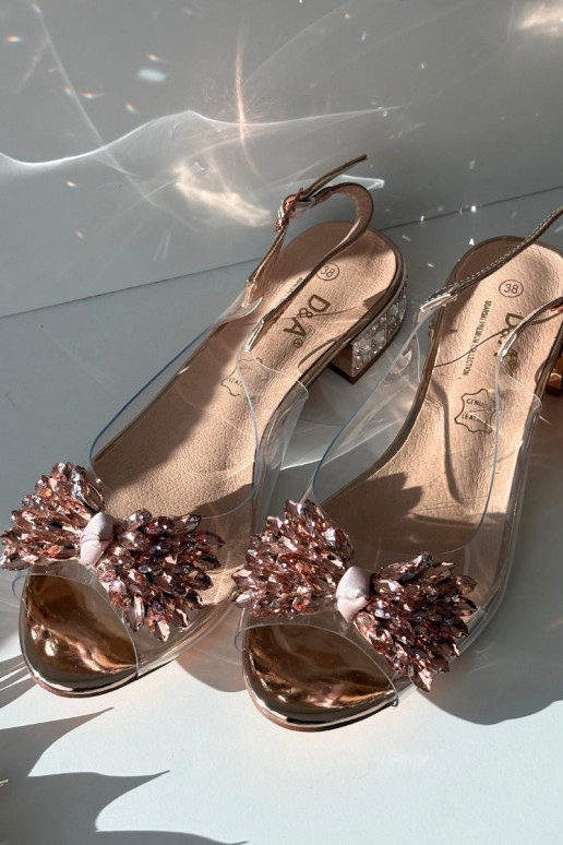 Ružovo-zlaté priesvitné sandále D&A MR52-231 s mašľami