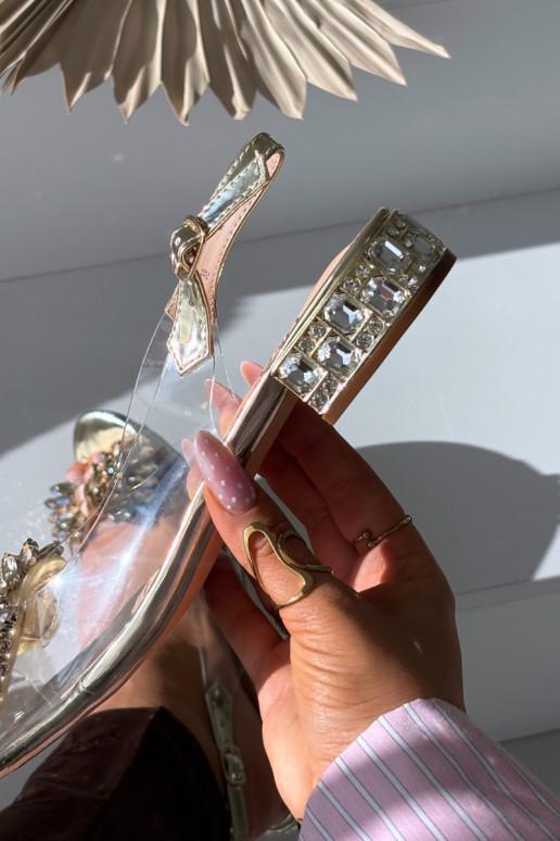 Zlaté priesvitné sandále D&A MR52-231 s mašľami