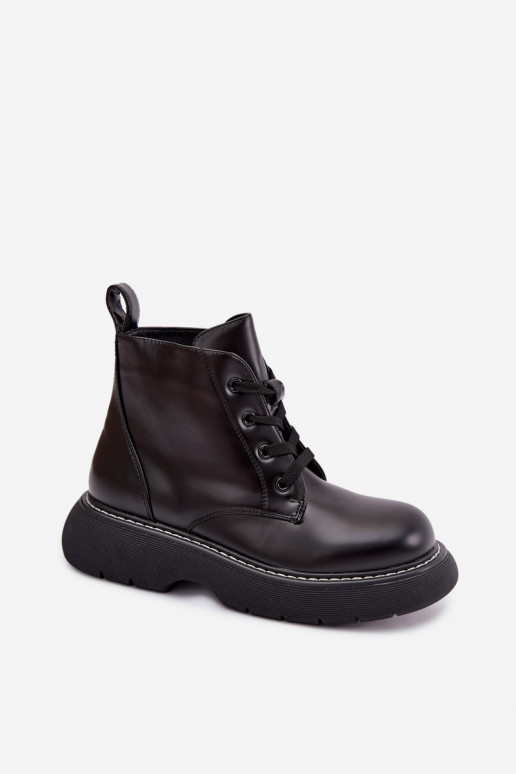 zahriať sa Dámske čižmy s platformou so šnúrkami čierna Harmine