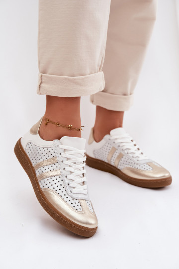 Kožené s prvkami prelamovania Tenisky model obuvi Dámske Zazoo N1318 šedá-zlatej farby 2