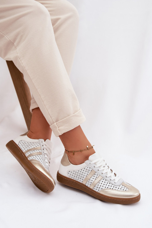 Kožené s prvkami prelamovania Tenisky model obuvi Dámske Zazoo N1318 šedá-zlatej farby