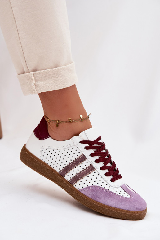 Kožené s prvkami prelamovania Tenisky model obuvi Dámske Zazoo N1318 biely-Fialová