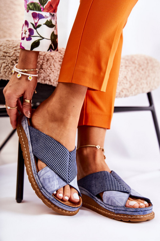 Kožené Profilované Papuče Máciejka 04986-17 Modrá