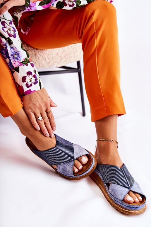 Kožené Profilované Papuče Máciejka 04986-17 Modrá