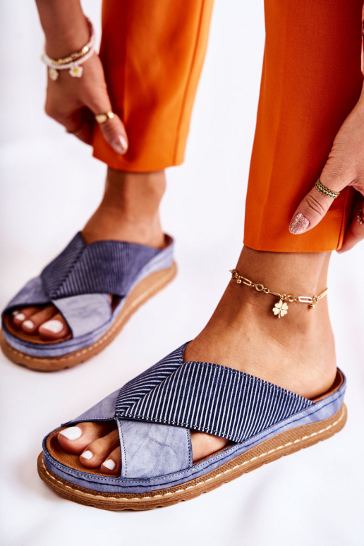 Kožené Profilované Papuče Máciejka 04986-17 Modrá