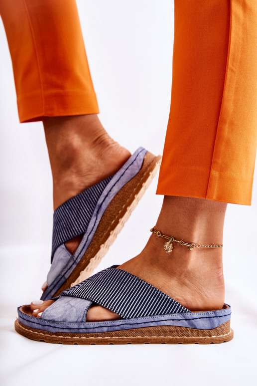 Kožené Profilované Papuče Máciejka 04986-17 Modrá