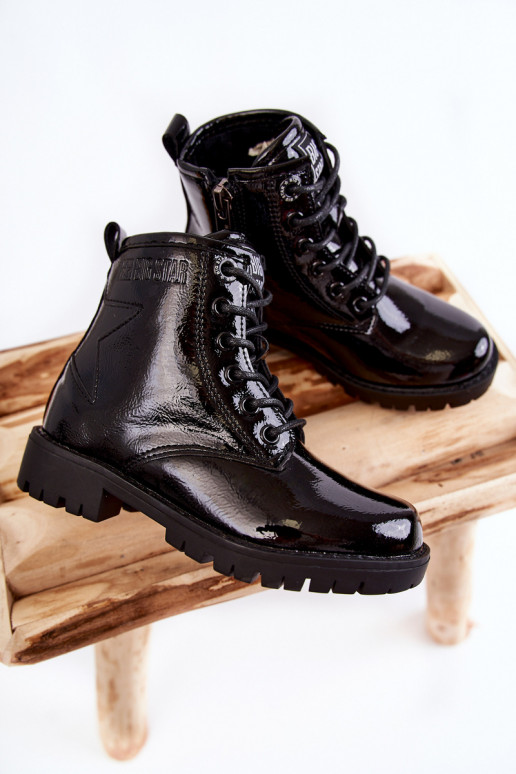 deti s lakovým efektom zahriať sa Čižmy Big Star II374045 čierna