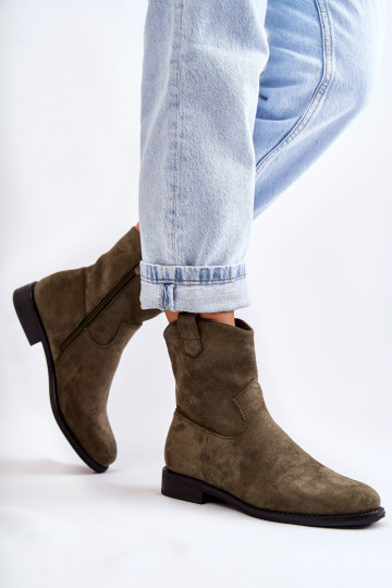 Dámske semišové čižmy na plochom opätku zelená farba Fiorenz